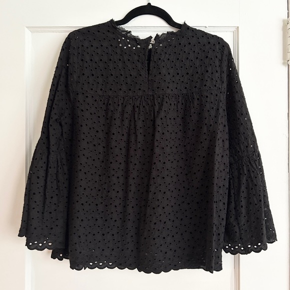Velvet Eyelet Black Blouse With Bell Sleeves - Picture 7 of 8